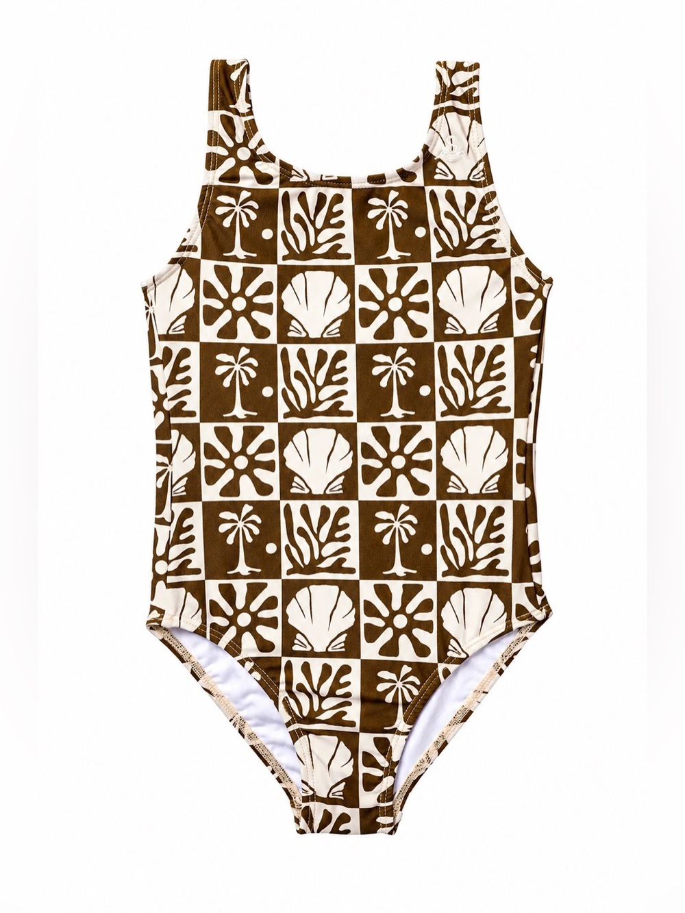 Seaesta Surf Beach Checks One Piece Swimsuit Girls 8-9 Seashell Vacation Island